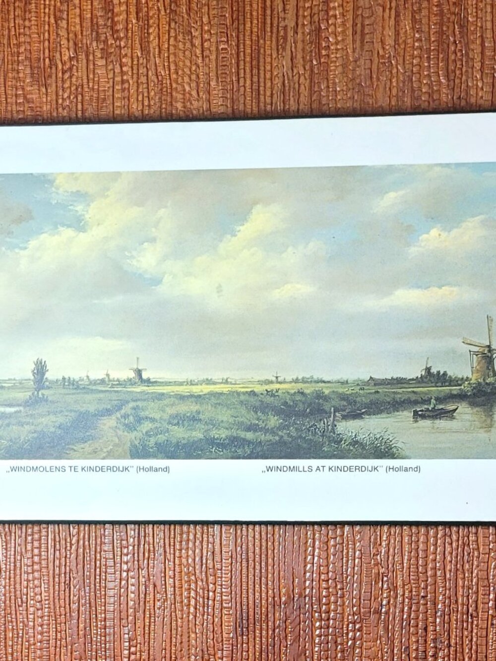 1980s Perma-Art Windmills at Kinderdijk Dutch Landscape Laminated Wood Plaque Pr